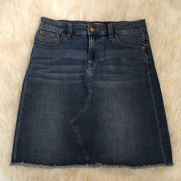 J.Crew Stretch Distressed hem Jean Skirt - Picture 2 of 6